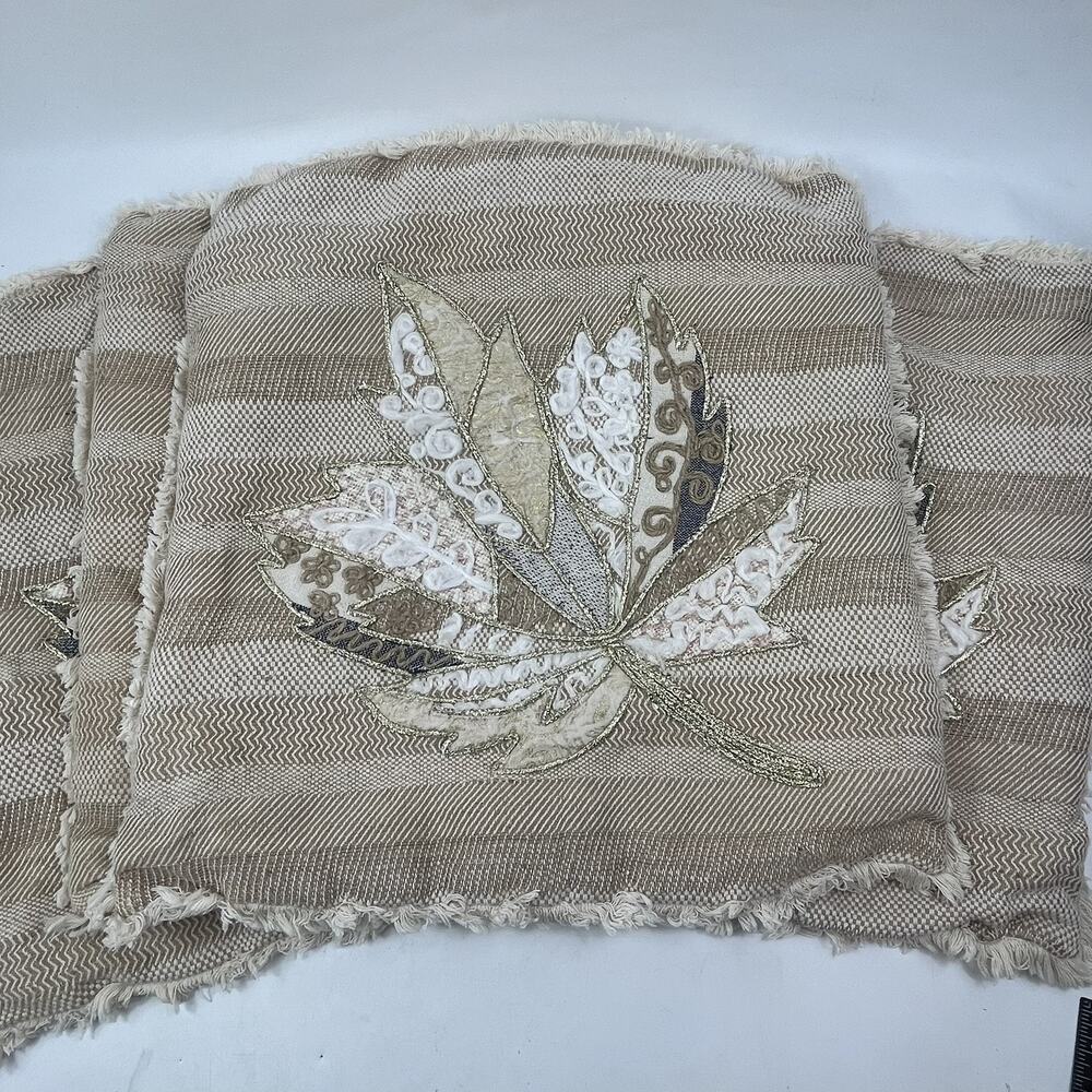 Throw Pillow Covers Set of 4 Embroidered Leaf Fall Decor 18x18 Inch Tan Gold
